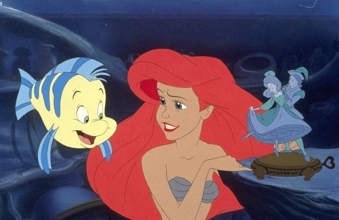  Walt Disney Production Cels - menggelepar, flounder & Princess Ariel