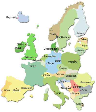 map of europe countries only. world map with countries and