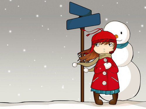  Girl and snowman