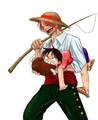 Shanks and Luffy with meat - one-piece fan art