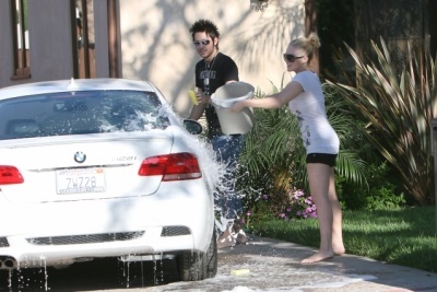  washing her car!