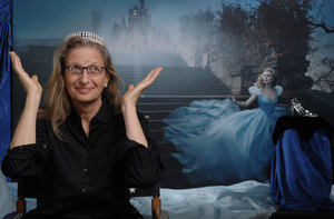 Leibovitz poses with the Harry Wintson tiara worn by Scarlett Johansson for her photo shoot as Cinderella