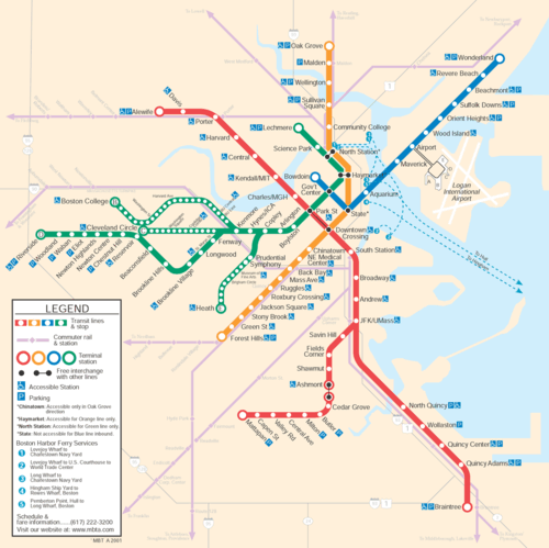  Boston MBTA Map 2001