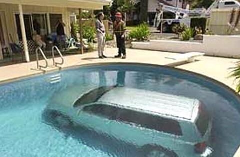  car in the swimming pool