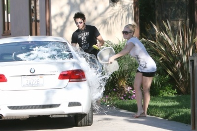  washing her car!